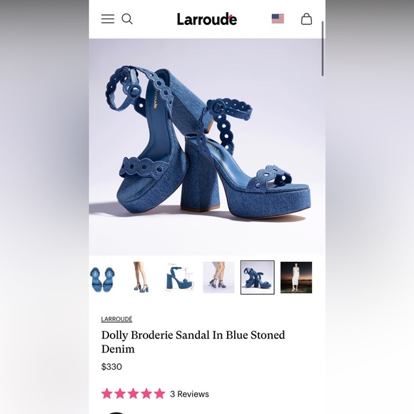 NEW Larroude Dolly Broderie Platform Sandal Blue Stoned Denim NWB - Picture 2 of 10